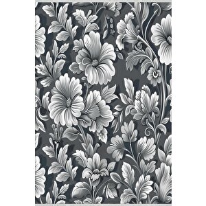 Pamuk Dokuma Taban Halı – Siyah; Gri; Beyaz – Floral Desen, Makinede Yıkanabilir, Kolay Temizlenebilir, Toz Ve Tüy Tutmaz, Kaymaz, Evcil Hayvan Dostu