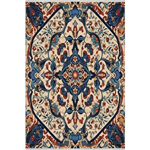 Pamuk Dokuma Taban Halı – Kırmızı; Lacivert; Mavi; Bej – Oriental Desen, Makinede Yıkanabilir, Kolay Temizlenebilir, Toz Ve Tüy Tutmaz, Kaymaz, Evcil Hayvan Dostu 160x180 cm
