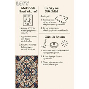 Pamuk Dokuma Taban Halı – Kırmızı; Lacivert; Mavi; Bej – Oriental Desen, Makinede Yıkanabilir, Kolay Temizlenebilir, Toz Ve Tüy Tutmaz, Kaymaz, Evcil Hayvan Dostu 160x180 cm