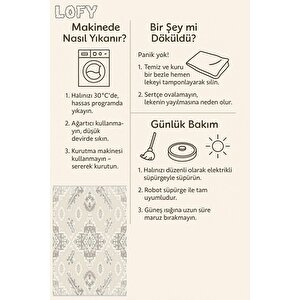 Pamuk Dokuma Taban Halı – Bej; Gri – Geleneksel Desen, Makinede Yıkanabilir, Kolay Temizlenebilir, Toz Ve Tüy Tutmaz, Kaymaz, Evcil Hayvan Dostu