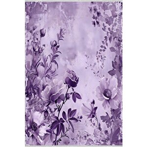 Oturma Odası Halısı – Mor; Lila – Çiçekli Desen, Makinede Yıkanabilir, Kolay Temizlenebilir, Toz Ve Tüy Tutmaz, Kaymaz, Evcil Hayvan Dostu 160x180 cm
