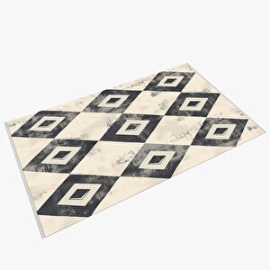 Oturma Odası Halısı – Siyah; Krem – Geometrik Desen, Eskitilmiş Görünümlü Tasarım, Makinede Yıkanabilir, Kolay Temizlenebilir, Toz Ve Tüy Tutmaz, Kaymaz, Evcil Hayvan Dostu