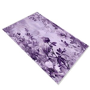 Oturma Odası Halısı – Mor; Lila – Çiçekli Desen, Makinede Yıkanabilir, Kolay Temizlenebilir, Toz Ve Tüy Tutmaz, Kaymaz, Evcil Hayvan Dostu