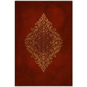 Pamuk Dokuma Taban Halı – Kırmızı; Altın Sarısı – Geleneksel Desen, Makinede Yıkanabilir, Kolay Temizlenebilir, Toz Ve Tüy Tutmaz, Kaymaz, Evcil Hayvan Dostu 100x100 cm
