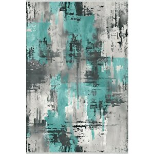 Yıkanabilir Halı – Turkuaz; Siyah; Gri; Beyaz – Eskitilmiş Görünümlü Desensiz Tasarım, Pamuk Dokuma Taban, Kolay Temizlenebilir, Toz Ve Tüy Tutmaz, Kaymaz, Evcil Hayvan Dostu 160x180 cm
