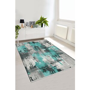 Yıkanabilir Halı – Turkuaz; Siyah; Gri; Beyaz – Eskitilmiş Görünümlü Desensiz Tasarım, Pamuk Dokuma Taban, Kolay Temizlenebilir, Toz Ve Tüy Tutmaz, Kaymaz, Evcil Hayvan Dostu