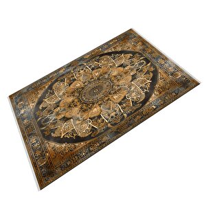 Oturma Odası Halısı – Siyah; Kahverengi – Eskitilmiş Görünümlü Mandala Desen, Makinede Yıkanabilir, Kolay Temizlenebilir, Toz Ve Tüy Tutmaz, Kaymaz, Evcil Hayvan Dostu