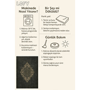 Pamuk Dokuma Taban Halı – Siyah; Altın Sarısı – Geleneksel Desen, Makinede Yıkanabilir, Kolay Temizlenebilir, Toz Ve Tüy Tutmaz, Kaymaz, Evcil Hayvan Dostu