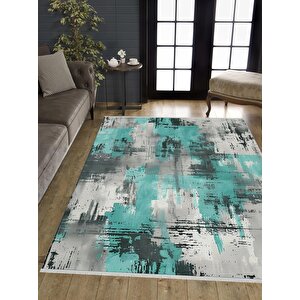Yıkanabilir Halı – Turkuaz; Siyah; Gri; Beyaz – Eskitilmiş Görünümlü Desensiz Tasarım, Pamuk Dokuma Taban, Kolay Temizlenebilir, Toz Ve Tüy Tutmaz, Kaymaz, Evcil Hayvan Dostu 100x180 cm