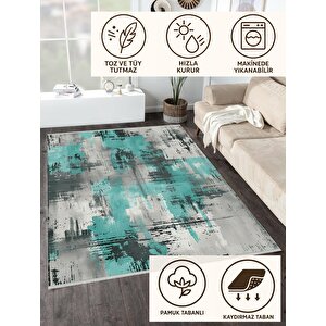 Yıkanabilir Halı – Turkuaz; Siyah; Gri; Beyaz – Eskitilmiş Görünümlü Desensiz Tasarım, Pamuk Dokuma Taban, Kolay Temizlenebilir, Toz Ve Tüy Tutmaz, Kaymaz, Evcil Hayvan Dostu