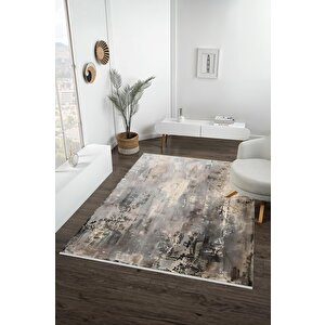 Pamuk Dokuma Taban Halı – Gri; Bej; Krem – Soyut Desen, Makinede Yıkanabilir, Kolay Temizlenebilir, Toz Ve Tüy Tutmaz, Kaymaz, Evcil Hayvan Dostu 100x180 cm