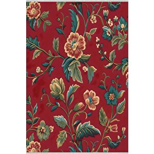 Yıkanabilir Salon Halısı – Kırmızı; Yeşil; Sarı – Floral Desen, Makinede Yıkanabilir, Kolay Temizlenebilir, Toz Ve Tüy Tutmaz, Kaymaz, Evcil Hayvan Dostu