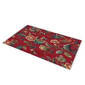 Yıkanabilir Salon Halısı – Kırmızı; Yeşil; Sarı – Floral Desen, Makinede Yıkanabilir, Kolay Temizlenebilir, Toz Ve Tüy Tutmaz, Kaymaz, Evcil Hayvan Dostu