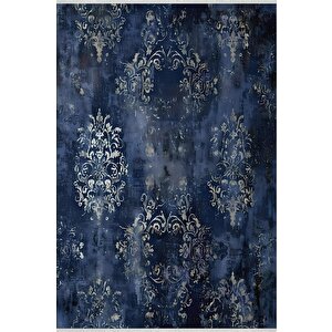 Yıkanabilir Salon Halısı – Lacivert; Bej; Gri – Damask Desen, Makinede Yıkanabilir, Kolay Temizlenebilir, Toz Ve Tüy Tutmaz, Kaymaz, Evcil Hayvan Dostu