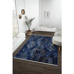 Yıkanabilir Salon Halısı – Lacivert; Bej; Gri – Damask Desen, Makinede Yıkanabilir, Kolay Temizlenebilir, Toz Ve Tüy Tutmaz, Kaymaz, Evcil Hayvan Dostu
