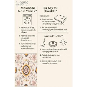 Mutfak Halısı – Sarı; Kahverengi; Pudra – Çiçek Desen, Makinede Yıkanabilir, Kolay Temizlenebilir, Toz Ve Tüy Tutmaz, Kaymaz, Evcil Hayvan Dostu