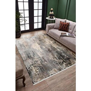 Pamuk Dokuma Taban Halı – Gri; Bej; Krem – Soyut Desen, Makinede Yıkanabilir, Kolay Temizlenebilir, Toz Ve Tüy Tutmaz, Kaymaz, Evcil Hayvan Dostu 150x150 cm