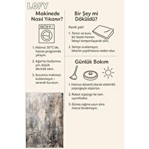 Pamuk Dokuma Taban Halı – Gri; Bej; Krem – Soyut Desen, Makinede Yıkanabilir, Kolay Temizlenebilir, Toz Ve Tüy Tutmaz, Kaymaz, Evcil Hayvan Dostu