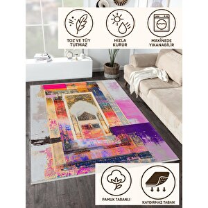 Pamuk Dokuma Taban Halı – Pembe; Mor; Sarı; Mavi; Beyaz – Geometrik Desen, Makinede Yıkanabilir, Kolay Temizlenebilir, Toz Ve Tüy Tutmaz, Kaymaz, Evcil Hayvan Dostu 200x350 cm