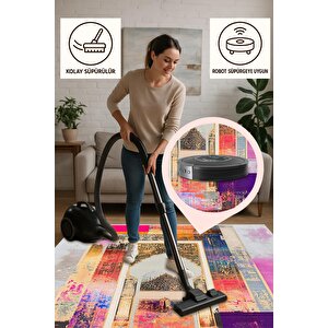 Pamuk Dokuma Taban Halı – Pembe; Mor; Sarı; Mavi; Beyaz – Geometrik Desen, Makinede Yıkanabilir, Kolay Temizlenebilir, Toz Ve Tüy Tutmaz, Kaymaz, Evcil Hayvan Dostu