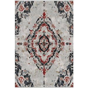 Pamuk Dokuma Taban Halı – Gri; Kırmızı; Lacivert – Eskitilmiş Görünümlü Oriental Desen, Makinede Yıkanabilir, Kolay Temizlenebilir, Toz Ve Tüy Tutmaz, Kaymaz, Evcil Hayvan Dostu 150x240 cm