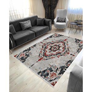 Pamuk Dokuma Taban Halı – Gri; Kırmızı; Lacivert – Eskitilmiş Görünümlü Oriental Desen, Makinede Yıkanabilir, Kolay Temizlenebilir, Toz Ve Tüy Tutmaz, Kaymaz, Evcil Hayvan Dostu 150x240 cm