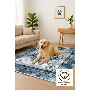 Mutfak Halısı – Mavi; Siyah; Beyaz – Eskitilmiş Görünümlü Oriental Desen, Makinede Yıkanabilir, Kolay Temizlenebilir, Toz Ve Tüy Tutmaz, Kaymaz, Evcil Hayvan Dostu