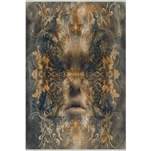 Pamuk Tabanlı Kaymaz Halı – Lacivert; Gold; Bej – Soyut Desen, Pamuk Dokuma Taban, Makinede Yıkanabilir, Kolay Temizlenebilir, Toz Ve Tüy Tutmaz, Kaymaz, Evcil Hayvan Dostu 120x270 cm