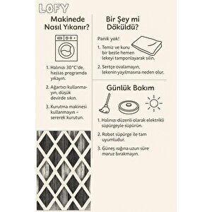 Mutfak Halısı – Siyah; Krem – Geometrik Desen, Makinede Yıkanabilir, Kolay Temizlenebilir, Toz Ve Tüy Tutmaz, Kaymaz, Evcil Hayvan Dostu