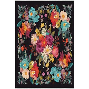 Mutfak Halısı – Siyah; Kırmızı; Sarı; Turkuaz; Beyaz – Çiçekli Desen, Makinede Yıkanabilir, Kolay Temizlenebilir, Toz Ve Tüy Tutmaz, Kaymaz, Evcil Hayvan Dostu 150x150 cm