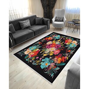 Mutfak Halısı – Siyah; Kırmızı; Sarı; Turkuaz; Beyaz – Çiçekli Desen, Makinede Yıkanabilir, Kolay Temizlenebilir, Toz Ve Tüy Tutmaz, Kaymaz, Evcil Hayvan Dostu 150x150 cm