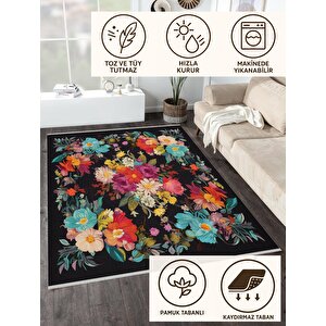 Mutfak Halısı – Siyah; Kırmızı; Sarı; Turkuaz; Beyaz – Çiçekli Desen, Makinede Yıkanabilir, Kolay Temizlenebilir, Toz Ve Tüy Tutmaz, Kaymaz, Evcil Hayvan Dostu