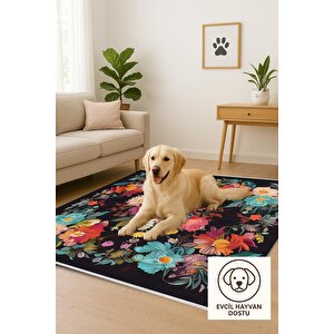Mutfak Halısı – Siyah; Kırmızı; Sarı; Turkuaz; Beyaz – Çiçekli Desen, Makinede Yıkanabilir, Kolay Temizlenebilir, Toz Ve Tüy Tutmaz, Kaymaz, Evcil Hayvan Dostu