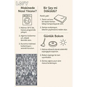 Pamuk Dokuma Taban Halı – Siyah; Gri; Beyaz – Geometric Desen, Makinede Yıkanabilir, Kolay Temizlenebilir, Toz Ve Tüy Tutmaz, Kaymaz, Evcil Hayvan Dostu