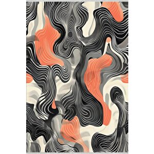 Pamuk Dokuma Taban Halı – Siyah; Turuncu; Gri; Krem – Soyut Desen, Makinede Yıkanabilir, Kolay Temizlenebilir, Toz Ve Tüy Tutmaz, Kaymaz, Evcil Hayvan Dostu 160x230 cm