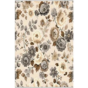 Pamuk Dokuma Taban Halı – Bej; Kahverengi; Gri – Çiçek Desen, Makinede Yıkanabilir, Kolay Temizlenebilir, Toz Ve Tüy Tutmaz, Kaymaz, Evcil Hayvan Dostu 200x270 cm