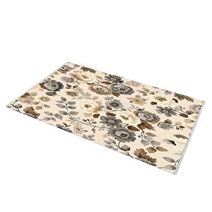Pamuk Dokuma Taban Halı – Bej; Kahverengi; Gri – Çiçek Desen, Makinede Yıkanabilir, Kolay Temizlenebilir, Toz Ve Tüy Tutmaz, Kaymaz, Evcil Hayvan Dostu