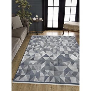 Pamuk Dokuma Taban Halı – Siyah; Gri; Beyaz – Geometric Desen, Makinede Yıkanabilir, Kolay Temizlenebilir, Toz Ve Tüy Tutmaz, Kaymaz, Evcil Hayvan Dostu 150x300 cm