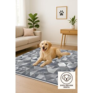 Pamuk Dokuma Taban Halı – Siyah; Gri; Beyaz – Geometric Desen, Makinede Yıkanabilir, Kolay Temizlenebilir, Toz Ve Tüy Tutmaz, Kaymaz, Evcil Hayvan Dostu
