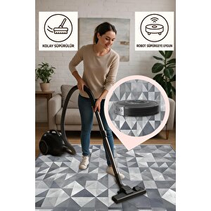 Pamuk Dokuma Taban Halı – Siyah; Gri; Beyaz – Geometric Desen, Makinede Yıkanabilir, Kolay Temizlenebilir, Toz Ve Tüy Tutmaz, Kaymaz, Evcil Hayvan Dostu