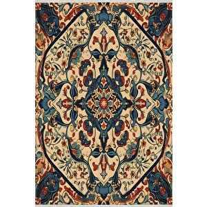 Pamuk Dokuma Taban Halı – Krem; Lacivert; Kırmızı; Turuncu – Geleneksel Desen, Makinede Yıkanabilir, Kolay Temizlenebilir, Toz Ve Tüy Tutmaz, Kaymaz, Evcil Hayvan Dostu 160x180 cm