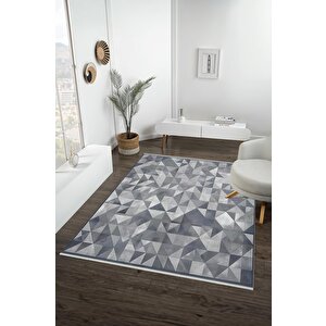 Pamuk Dokuma Taban Halı – Siyah; Gri; Beyaz – Geometric Desen, Makinede Yıkanabilir, Kolay Temizlenebilir, Toz Ve Tüy Tutmaz, Kaymaz, Evcil Hayvan Dostu 160x180 cm