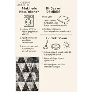 Pamuk Dokuma Taban Halı – Siyah; Gri; Krem – Geometrik Desen, Makinede Yıkanabilir, Kolay Temizlenebilir, Toz Ve Tüy Tutmaz, Kaymaz, Evcil Hayvan Dostu