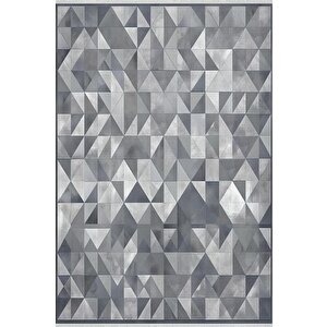 Pamuk Dokuma Taban Halı – Siyah; Gri; Beyaz – Geometric Desen, Makinede Yıkanabilir, Kolay Temizlenebilir, Toz Ve Tüy Tutmaz, Kaymaz, Evcil Hayvan Dostu