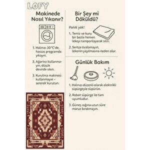 Pamuk Dokuma Taban Halı – Kırmızı; Bej – Oriental Desen, Makinede Yıkanabilir, Kolay Temizlenebilir, Toz Ve Tüy Tutmaz, Kaymaz, Evcil Hayvan Dostu