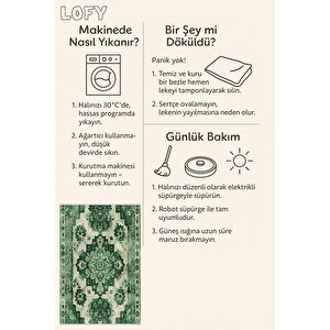 Pamuk Dokuma Taban Halı – Yeşil; Krem – Oriental Desen, Makinede Yıkanabilir, Kolay Temizlenebilir, Toz Ve Tüy Tutmaz, Kaymaz, Evcil Hayvan Dostu 80x80 cm