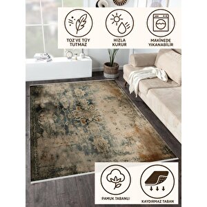 Halı – Kahverengi; Krem – Eskitilmiş Görünümlü Tasarım, Makinede Yıkanabilir, Kolay Temizlenebilir, Toz Ve Tüy Tutmaz, Kaymaz, Evcil Hayvan Dostu