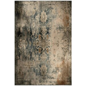 Halı – Kahverengi; Krem – Eskitilmiş Görünümlü Tasarım, Makinede Yıkanabilir, Kolay Temizlenebilir, Toz Ve Tüy Tutmaz, Kaymaz, Evcil Hayvan Dostu 100x100 cm