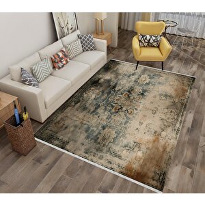 Halı – Kahverengi; Krem – Eskitilmiş Görünümlü Tasarım, Makinede Yıkanabilir, Kolay Temizlenebilir, Toz Ve Tüy Tutmaz, Kaymaz, Evcil Hayvan Dostu