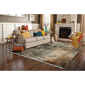 Halı – Kahverengi; Krem – Eskitilmiş Görünümlü Tasarım, Makinede Yıkanabilir, Kolay Temizlenebilir, Toz Ve Tüy Tutmaz, Kaymaz, Evcil Hayvan Dostu